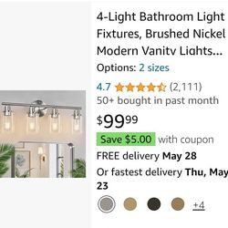 4-Light Bathroom Light Fixtures, Brushed Nickel Modern Vanity Lights Over Mirror brand new $55 Hablo Español 
