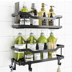 OMAIRA Shower Caddy, 2-Pack Adhesive Shower Organizer, No Drilling Rustproof Stainless Steel Shower Shelves for Inside Shower & Bathroom Organizer (Ma