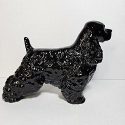 Vintage Ceramic Black Cocker Spaniel Dog #171 Figurine Black Gloss 6.5" H X 9" L