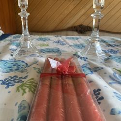 Crystal Candle Sticks W Red Candles 