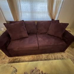 Purple Suede Loveseat With Coffee Table And Side Table 