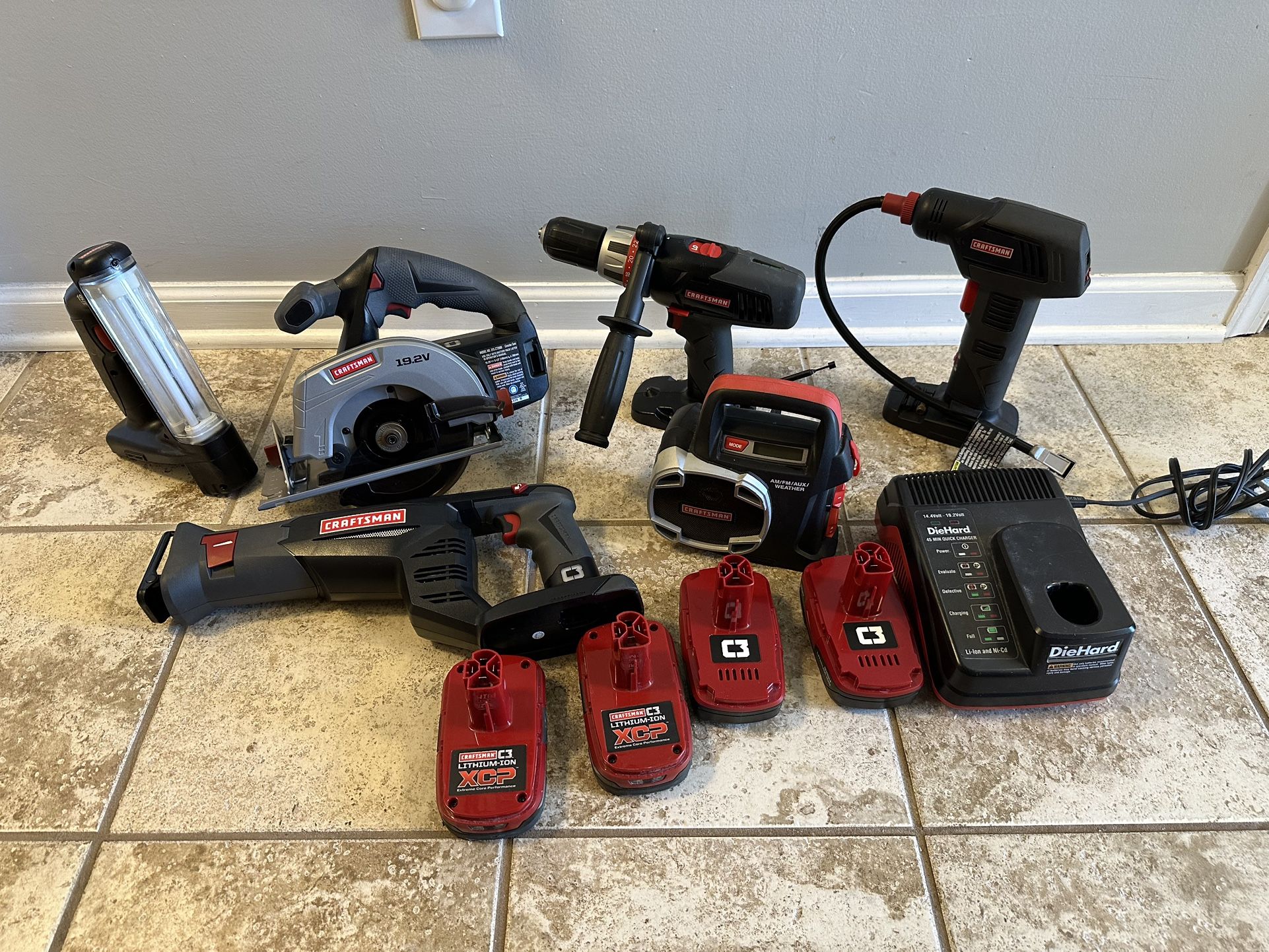 Lot of Craftsman C3 19.2v Cordless Tools w/ Batteries & Charger