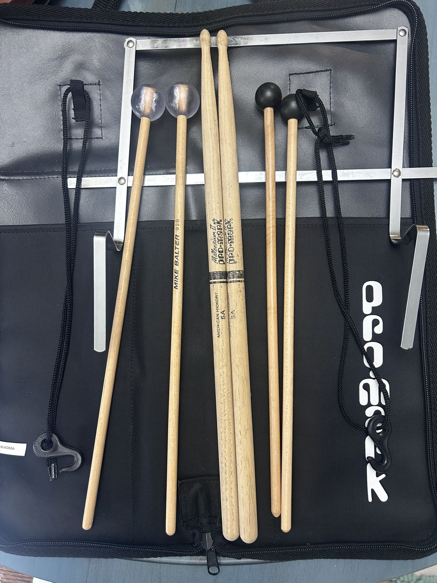 Pro Rock Percussion Zipper Bag And Some Drum Sticks And Mallets