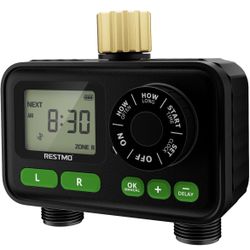 2 Zone Brass Inlet Sprinkler Hose Timer with Large Dial, Water Timer for Garden Hose