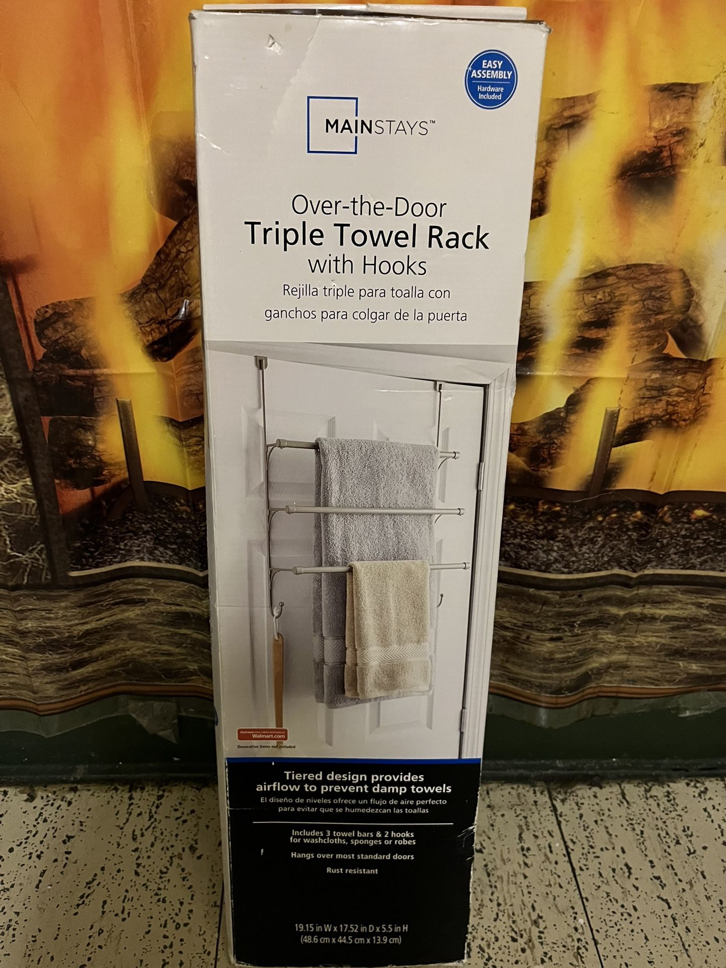 Over The Door Triple Towel Rack With Hooks