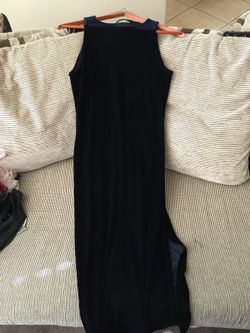 Floor length navy velvet dress
