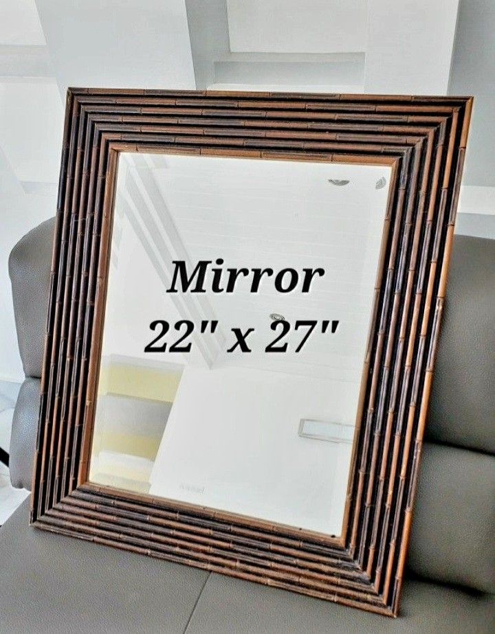 Vintage Mirror 22 X 27 Solid Wood Frame High Quality - Has Hanging Wire