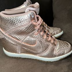 Nike Dunk Sky High Cut Out Wedge Metallic Rose Gold Premium Size 8.5