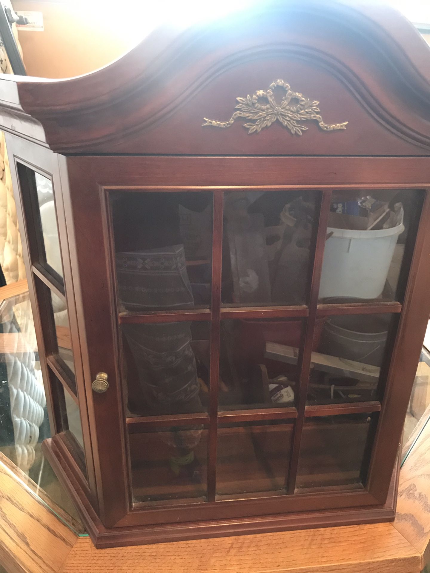 Antique wooden glass cabinet