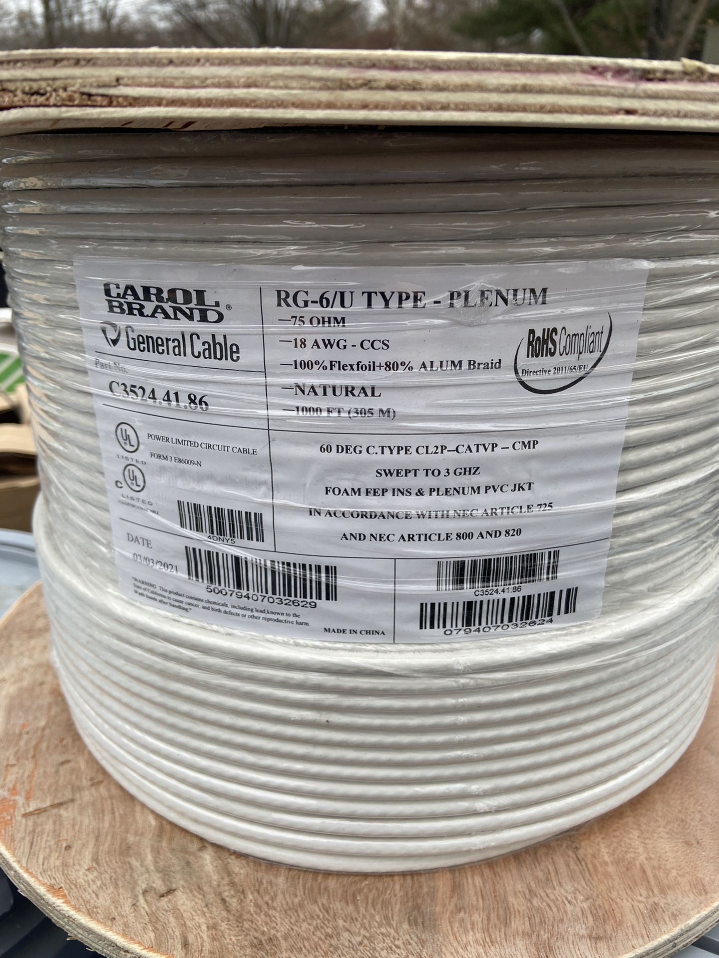 RG 6 U Plenum Rated Brand New