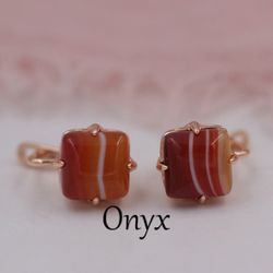 585 Rose Gold Square Stripe Earrings