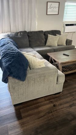 Couch, coffee table, entertainment center