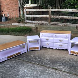 Refinished Broyhill Dresser Set, Coffee Table And End Tables 