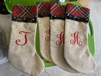 Set Of Five Christmas Stockings Monogram J • A • Plaid
