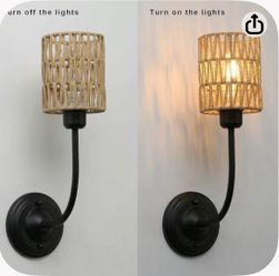 Rattan Antique Boho Wrapped Wall Sconce Light Set of 2 Black