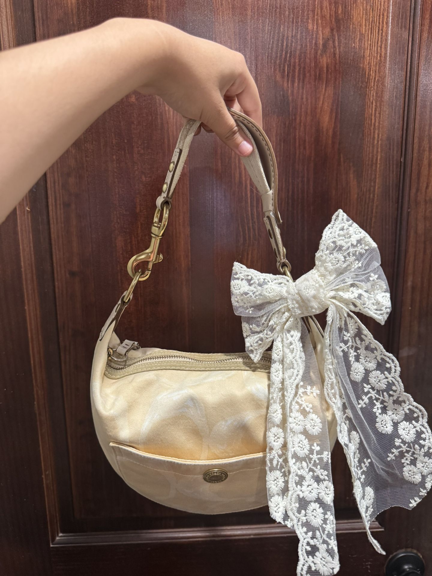 Cream Coach Shoulder Bag