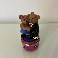 Vintage 1999 Dancing Bear Couple Trinket Box Hinged 