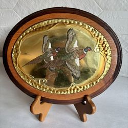 Vintage Wood And Brass Pheasant Wall Decor 