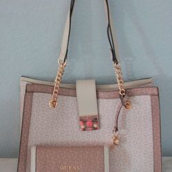 Guess Factory Daxton Logo Satchel in white multi color.