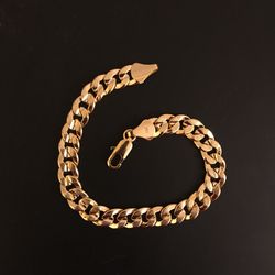 14k Gold Plated Cuban Bracelet 9" Textured