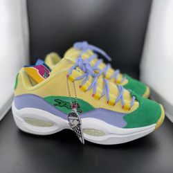 Reebok Question Low BBC Ice Cream Running Dog Yellow Green sz 9.5