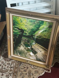 Framed Forest Waterfall Nature Photo Print