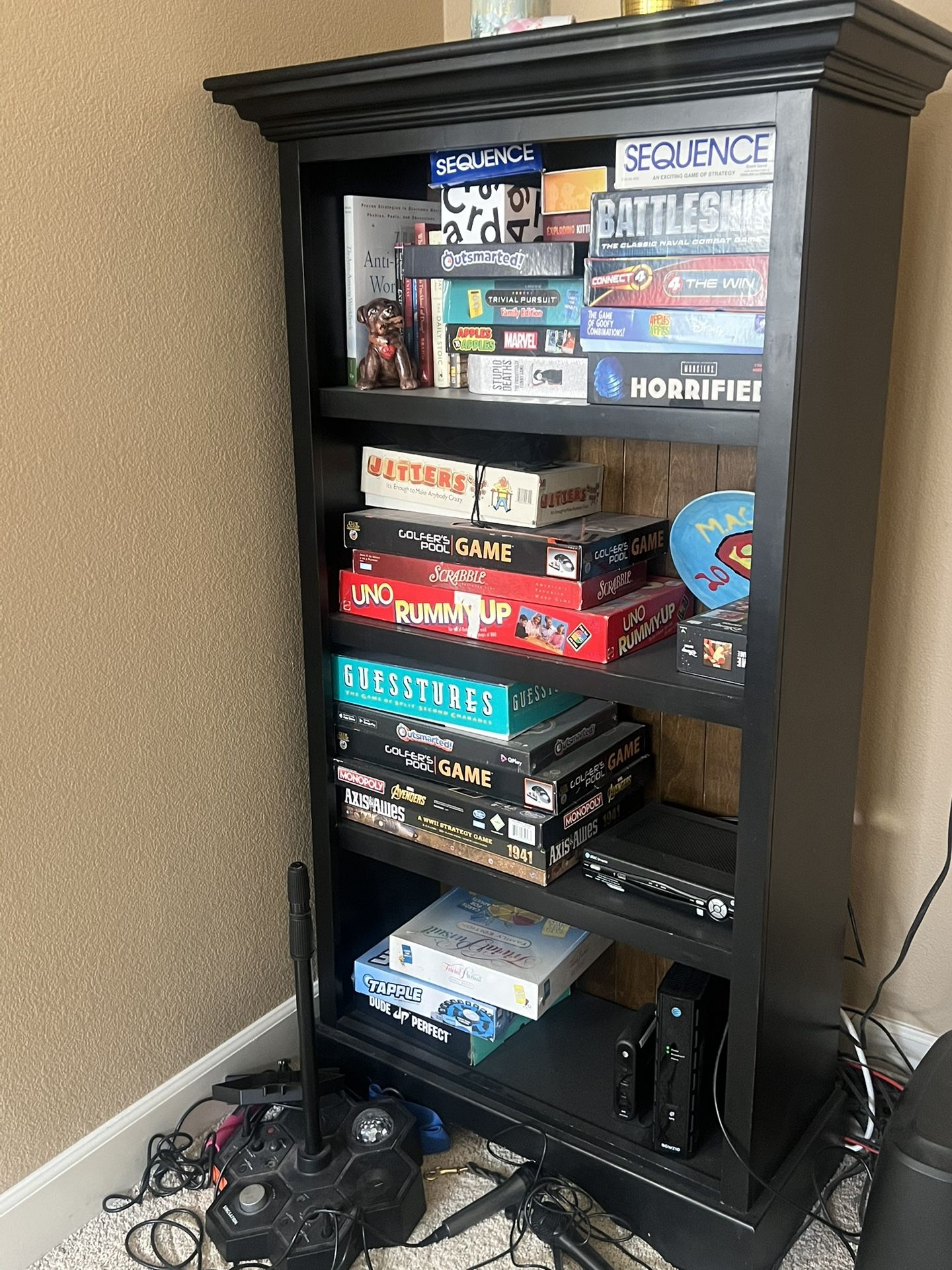 BLACK WOOD BOOKSHELF MODERN TRANSITIONAL 5 SHELF STORAGE STURDY