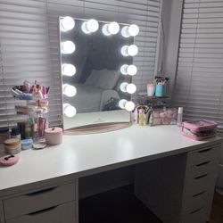 IKEA Vanity With Impressions Vanity Mirror And IKEA Floating Shelf 