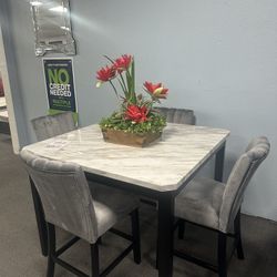 5PC Gray Marble Dining Table Set