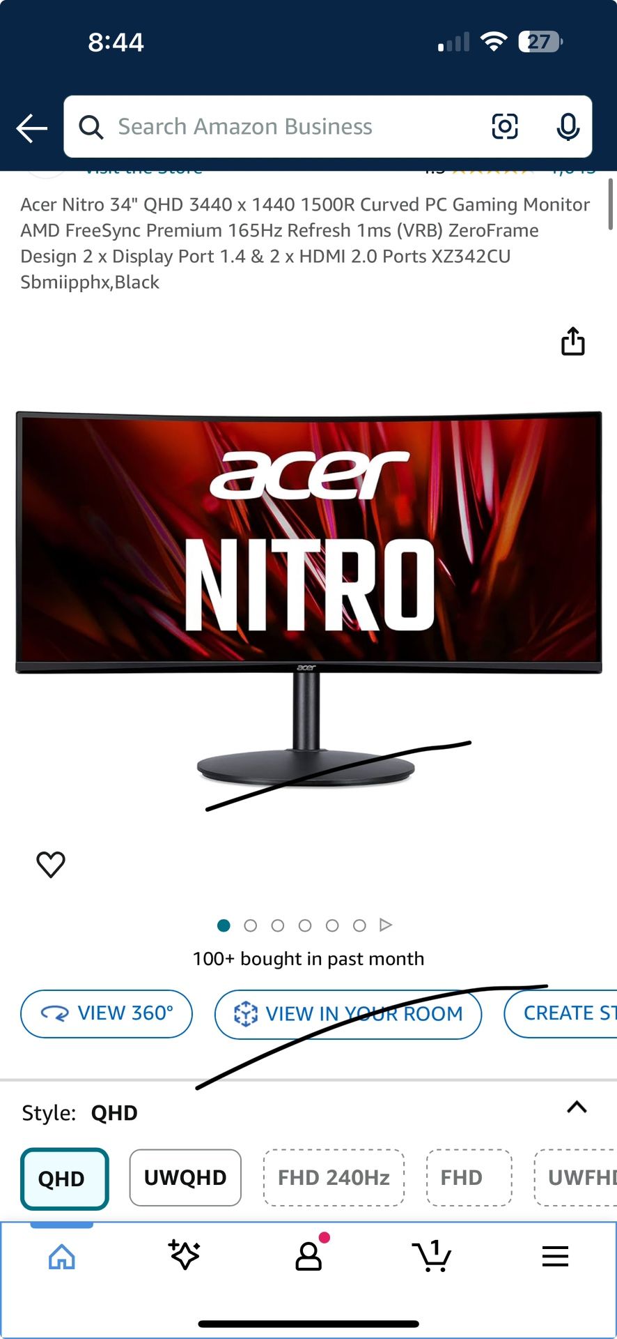 Acer Nitro XZ2 34 Inch Curved Gaming Monitor
