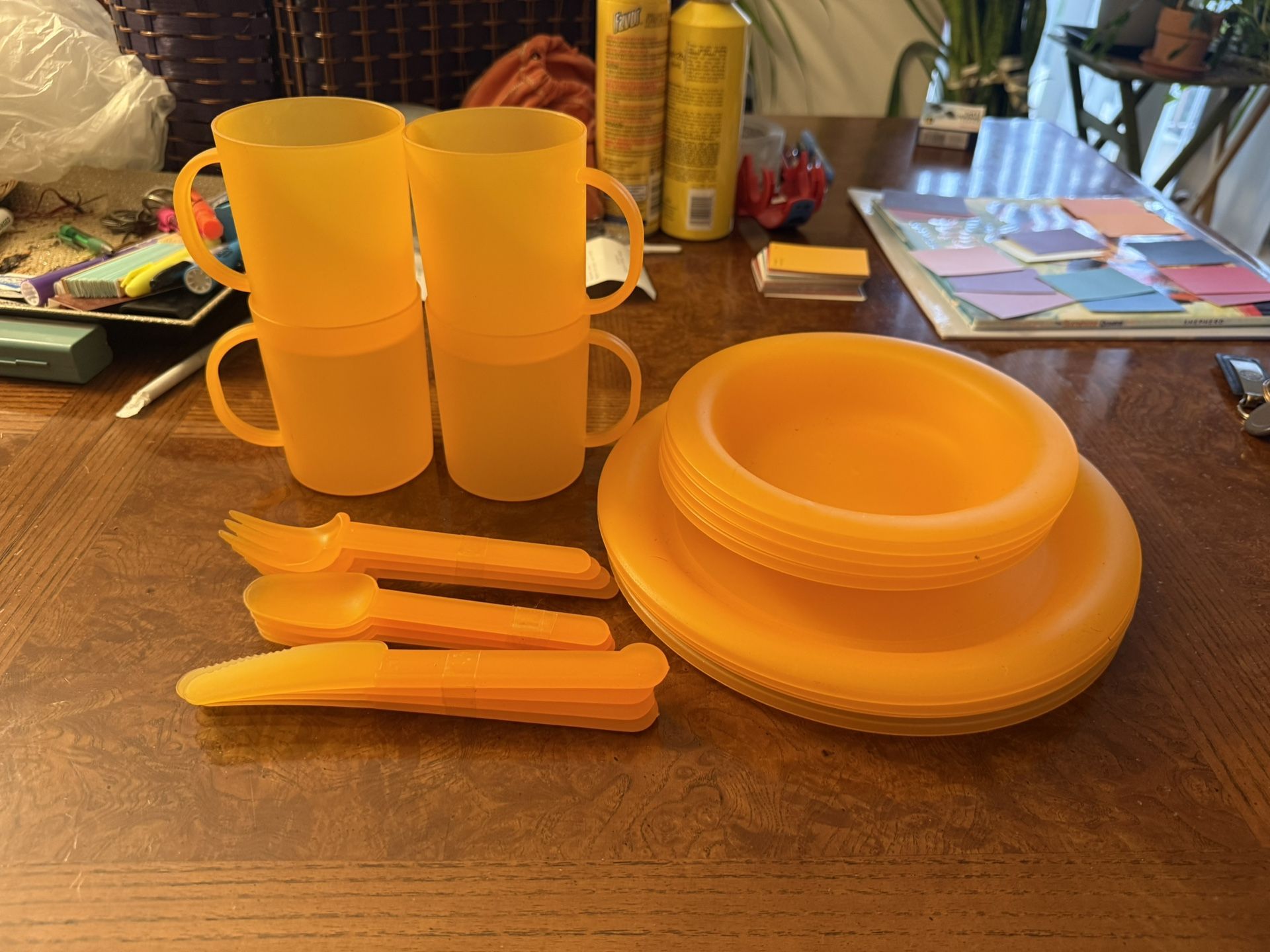 Orange Plastic Dinnerware Set