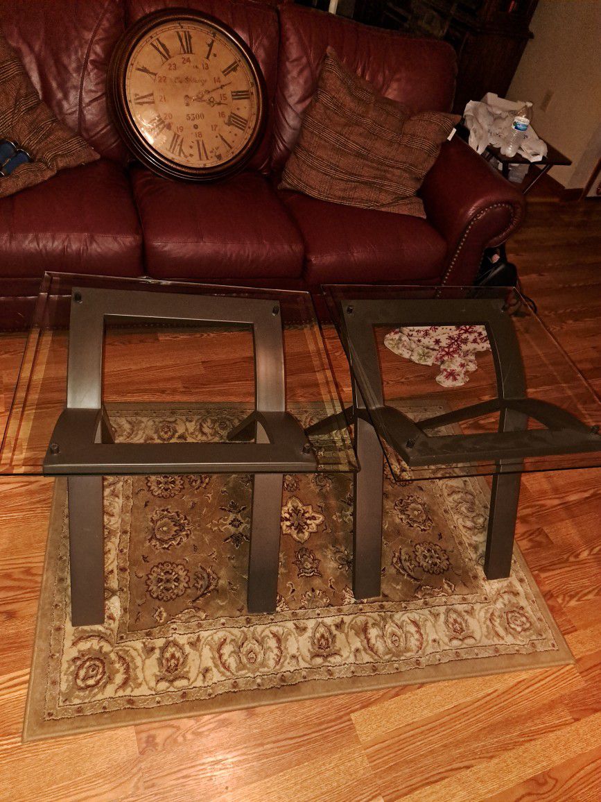 Gray Metal Glass End Tables 