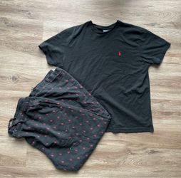 Men Size Large Polo Ralph Lauren Men's Allover Pony Sleep Lounge T-shirt Black Red Pajama