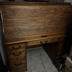 Vintage Wooden Roll Top Desk