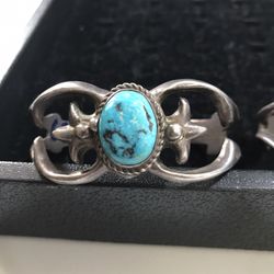Vintage Sterling Silver Turquoise Cast Cuff Bracelets 