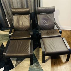 IKEA POÄNG Armchair and Ottoman - Dark Brown (Set of 2)