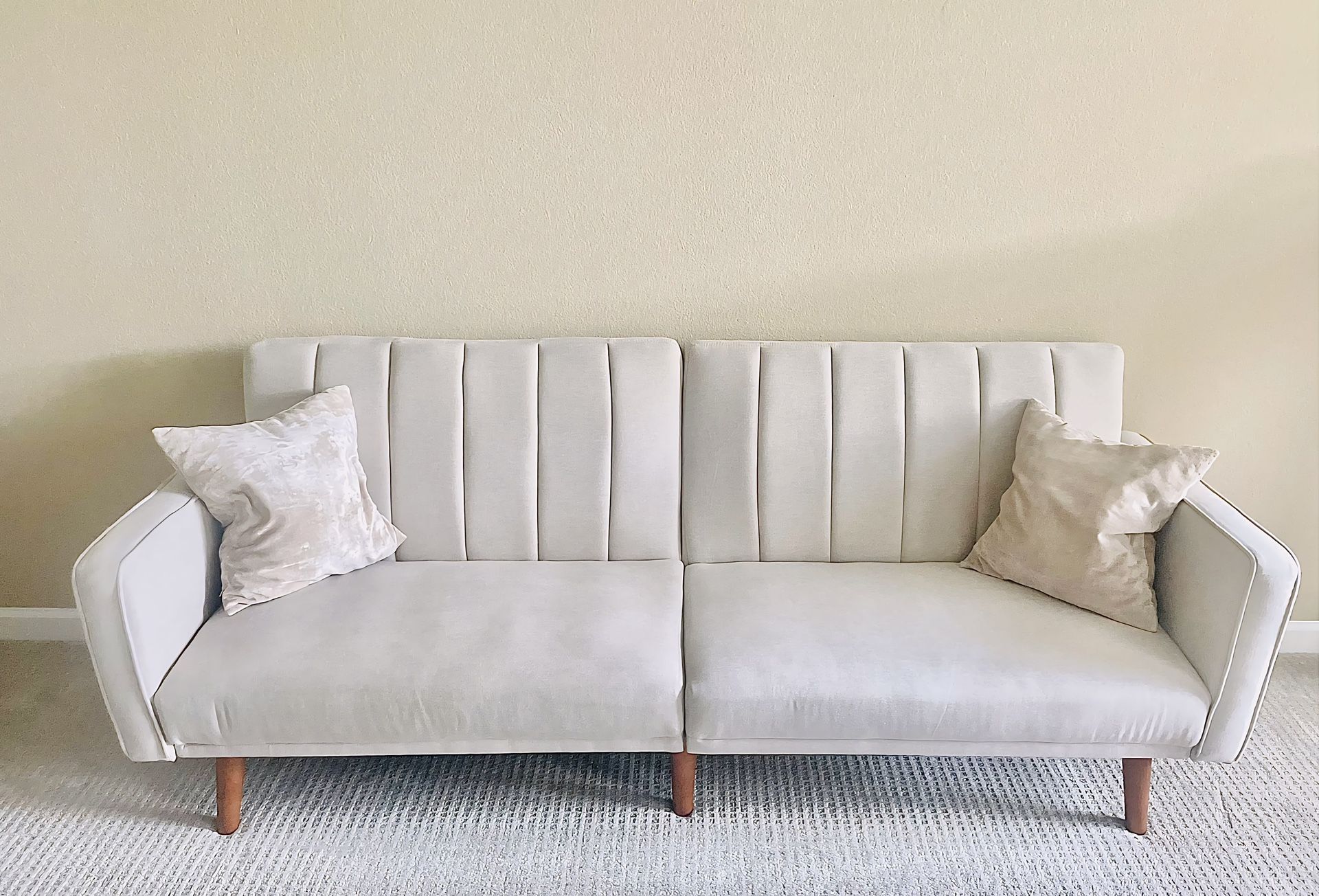 Sofa Beige Linen Convertible 