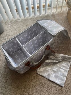 Gray Floral Diaper Bag with Changing Mat