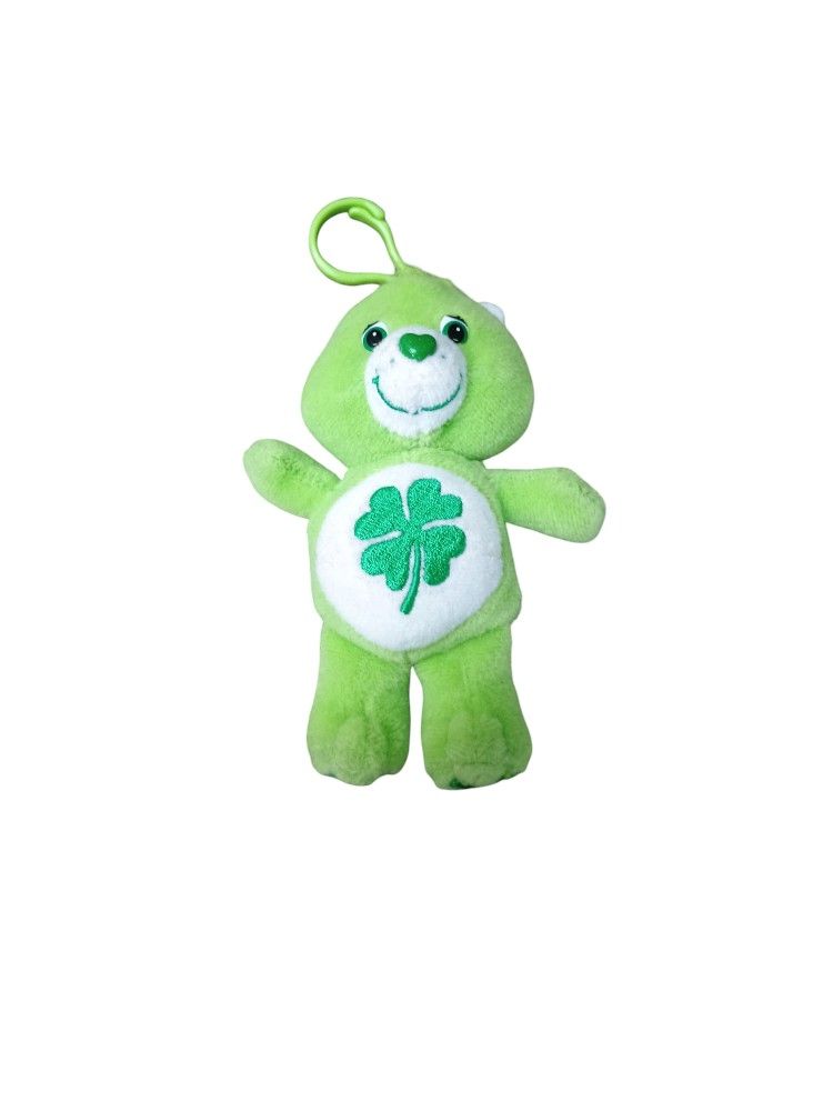 2002 Care Bears Good Luck Bear 8” Bean Bag Plush Green With 4 Leaf Clover.