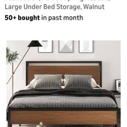 14 Inch King Size Metal Platform Bed Frame With Wooden Headboard And Footboard  Walnut 
