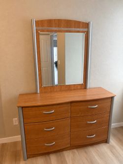6-Drawer Wood Finish Dresser with Mirror