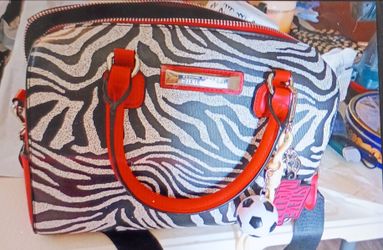 Zebra Print Handbag with Red Trim
