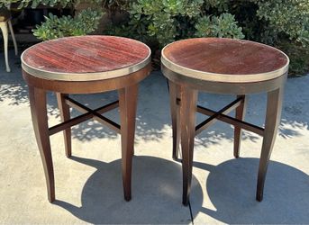 2 Round Wood End Tables Night Stands Plant Stands PROJECT PIECES Wood with Metal Band 24 H X 19 3/4 W