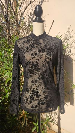 Black Sheer Floral Velvet Long Sleeve Top