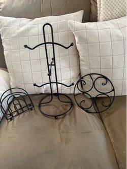 Black Wrought Iron Mug Tree, Napkin Holder Trivet Set Kitchen Organizers