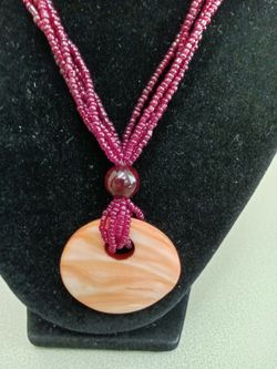 Fashion Necklace With Peach Shell Burgundy Beads 