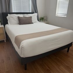 Queen Bed Frame - Gray, Tufted