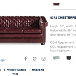 Hancock & Moore Chesterfield All Leather Burgendy Beaded Sofa Bed