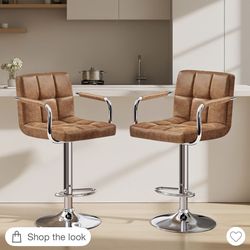 2pcs Swivel Adjustable Bar Stools with Large Steel Pedestal Base for Bar Counter-Retro Brown