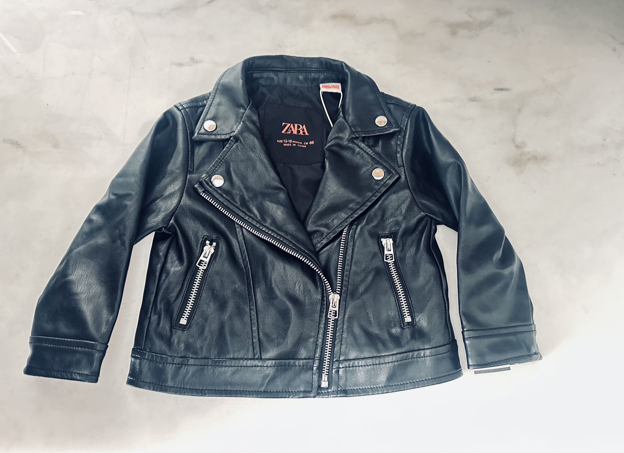 ZARA Baby Black Biker Jacket – Size 12–18 months